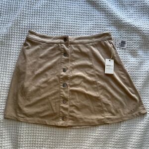 Beige Button-Front Mini Skirt